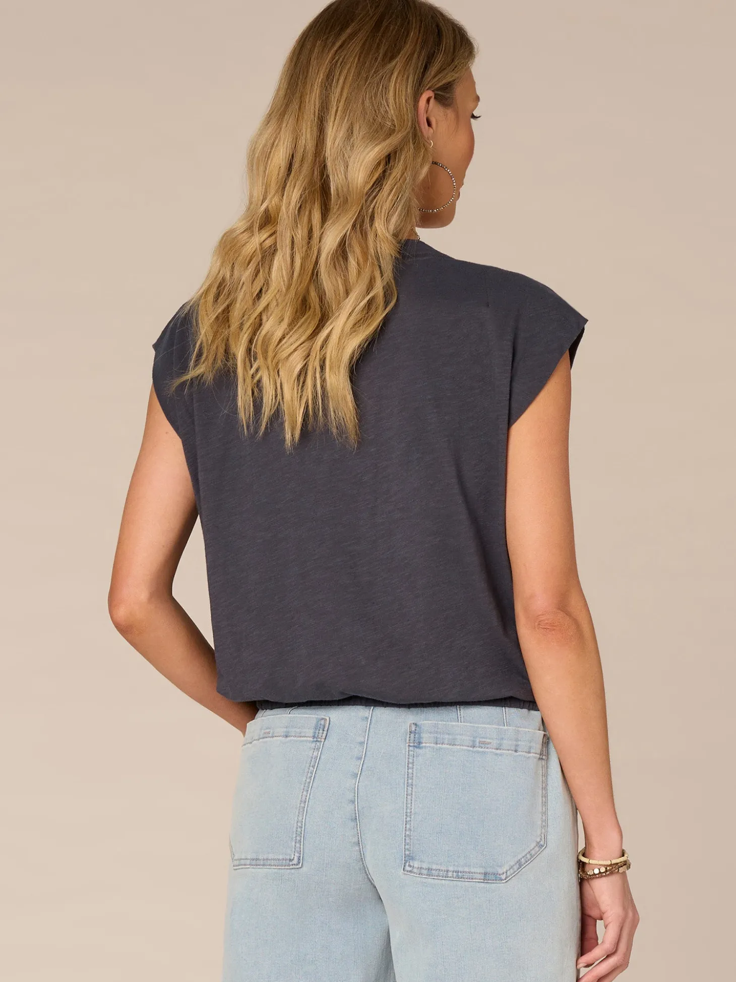 Origami Cap Sleeve Scoop Neck Cased Hem Printed Petite Knit Top
