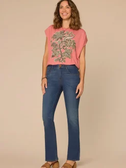 Origami Cap Sleeve Scoop Neck Cased Hem Screen Printed Knit Top