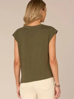 Origami Sleeve Scoop Neck Floral Screen Print Knit Top with Ruching