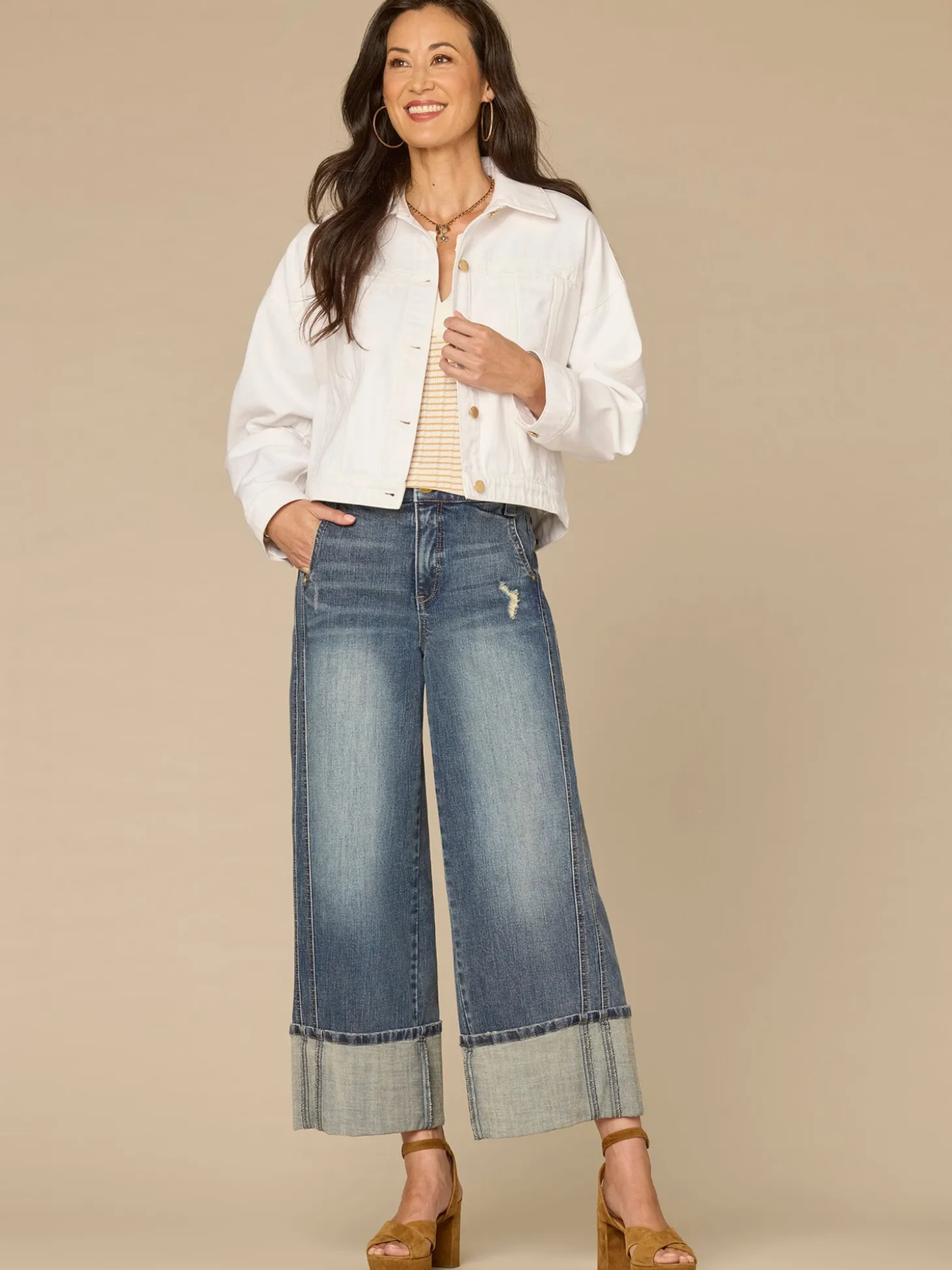 Oversized Barrel Sleeve Welt Pocket Hi-Low Petite Denim Jacket