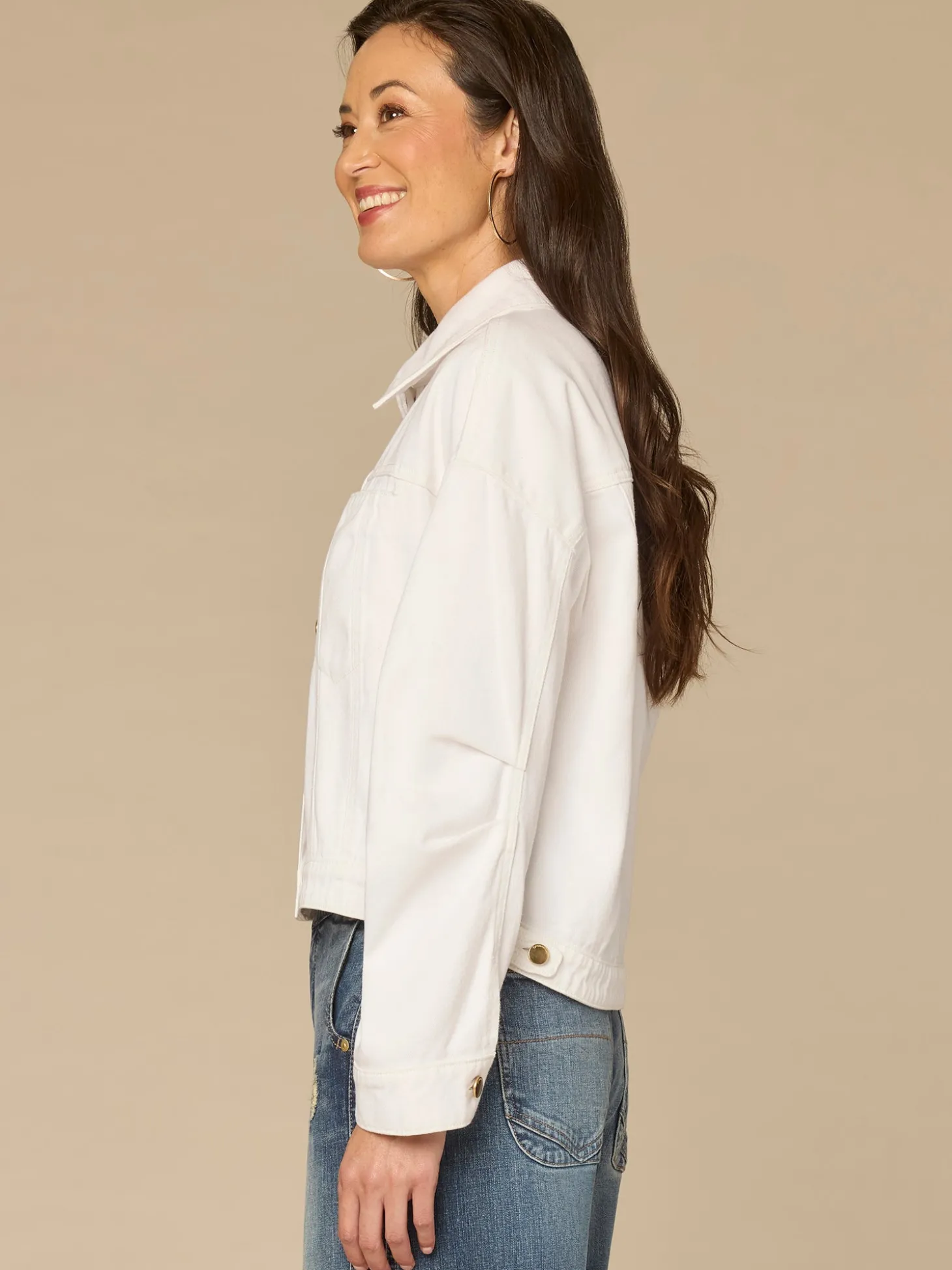 Oversized Barrel Sleeve Welt Pocket Hi-Low Petite Denim Jacket