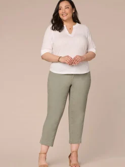 Roll Cuff Sleeve Round Split V-Neck Surplus Hem Plus Size Knit Top