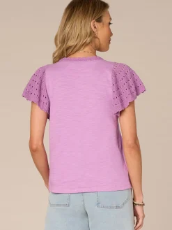 Short Crochet Flutter Sleeve Scoop Neck Knit Top