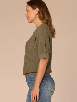 Short Dolman Sleeve Round Neck Palm Tree Embroidered Sweater