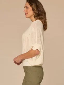 Short Dolman Sleeve Round Neck Palm Tree Embroidered Sweater
