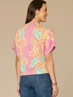 Short Dolman Sleeve Scallop Scoop Neck Placement Print Petite Knit Top