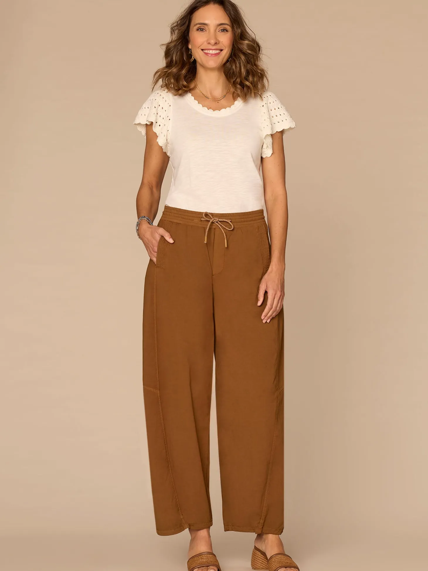 Short Flutter Sleeve Crochet Scoop Neck Scallop Edge Petite Knit Top