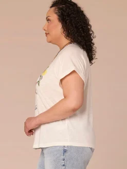 Short Sleeve Embroidered Neck Printed Plus Size Knit Boyfriend Tee