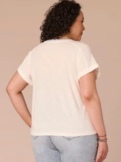 Short Sleeve Embroidered Neck Printed Plus Size Knit Boyfriend Tee