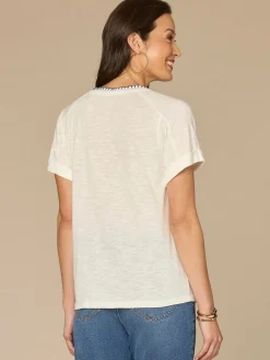Short Sleeve Embroidered Scoop Neck Screen Print Knit Boyfriend Tee