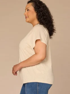 Short Sleeve Scoop Neck Embroidered Plus Size Knit Boyfriend Tee
