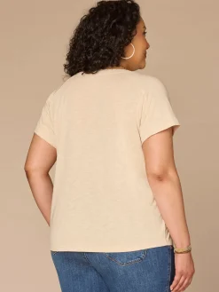Short Sleeve Scoop Neck Embroidered Plus Size Knit Boyfriend Tee