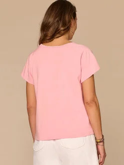 Short Sleeve Scoop Neck Palm Tree Embroidered Knit Boyfriend Tee