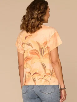Short Sleeve Scoop Neck Palm Tree Placement Print Knit Boyfriend Tee