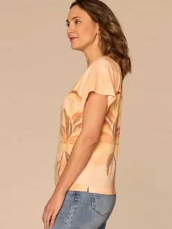Short Sleeve Scoop Neck Palm Tree Placement Print Knit Boyfriend Tee