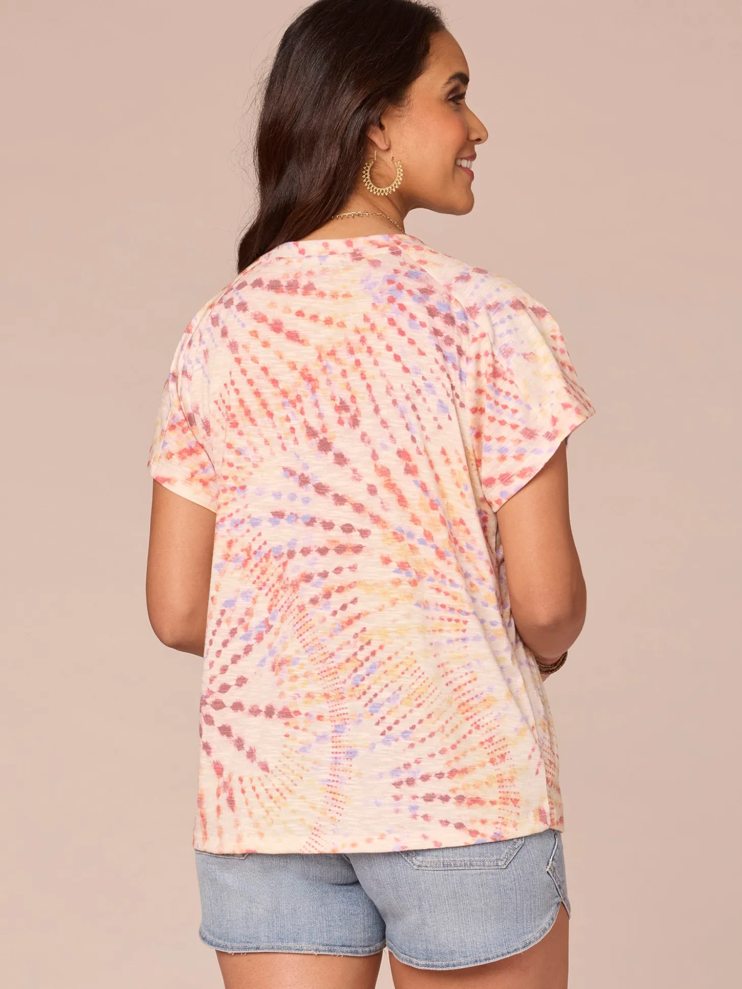 Short Sleeve Scoop Neck Placement Print Petite Knit Boyfriend Tee