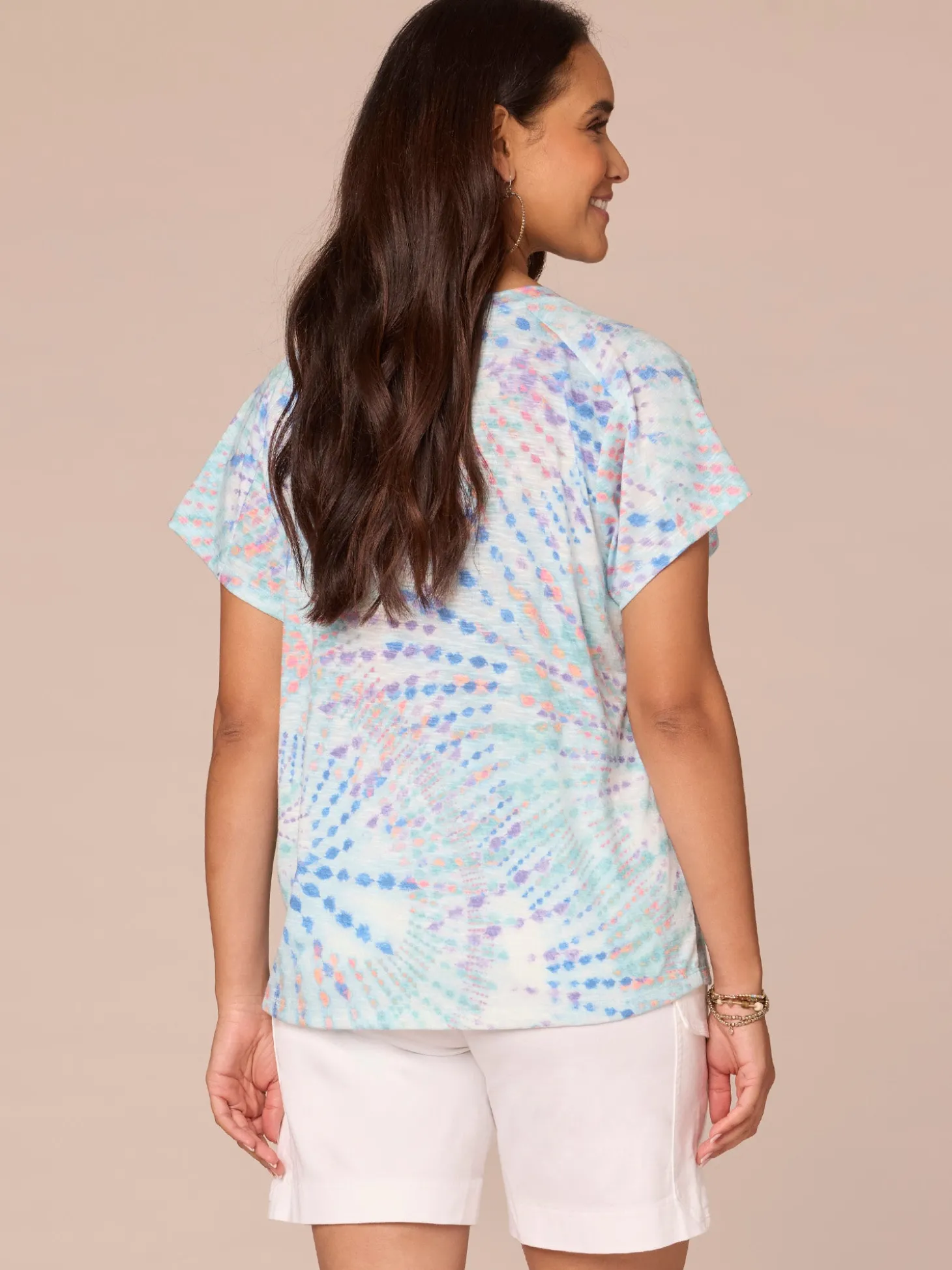Short Sleeve Scoop Neck Placement Print Petite Knit Boyfriend Tee