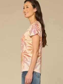 Short Sleeve Scoop Neck Placement Print Petite Knit Boyfriend Tee