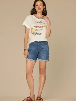Short Sleeve Scoop Neck Screen Print Petite Knit Boyfriend Tee