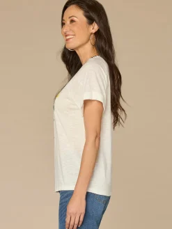 Short Sleeve Scoop Neck Screen Print Petite Knit Boyfriend Tee