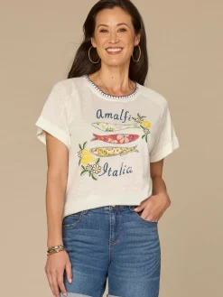 Short Sleeve Scoop Neck Screen Print Petite Knit Boyfriend Tee