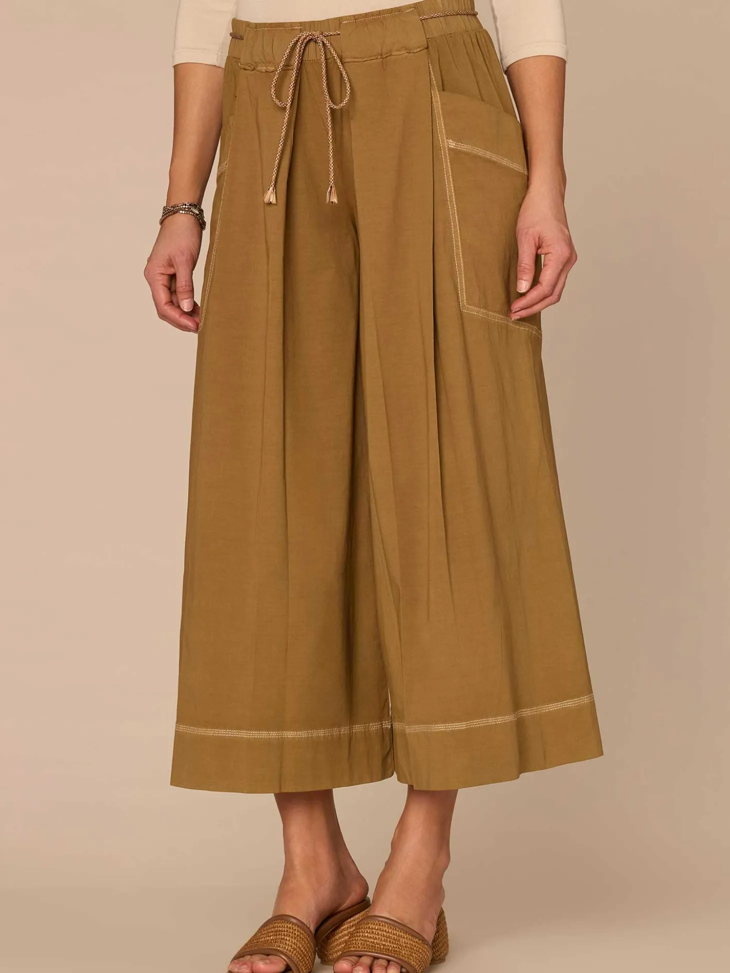 Skyrise Cropped Wide Leg Glider Pants with Wraparound Patch Pockets