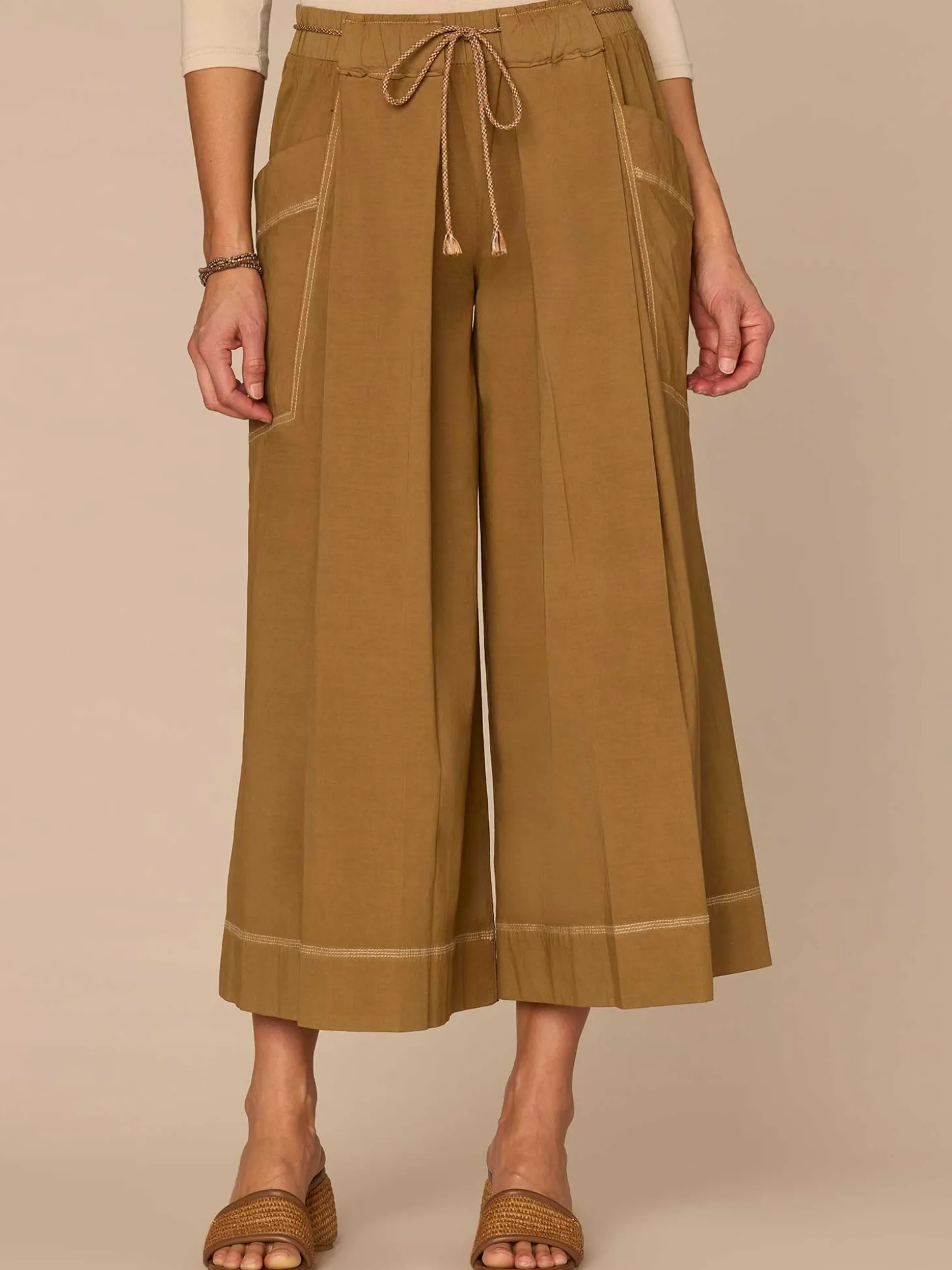 Skyrise Cropped Wide Leg Glider Pants with Wraparound Patch Pockets