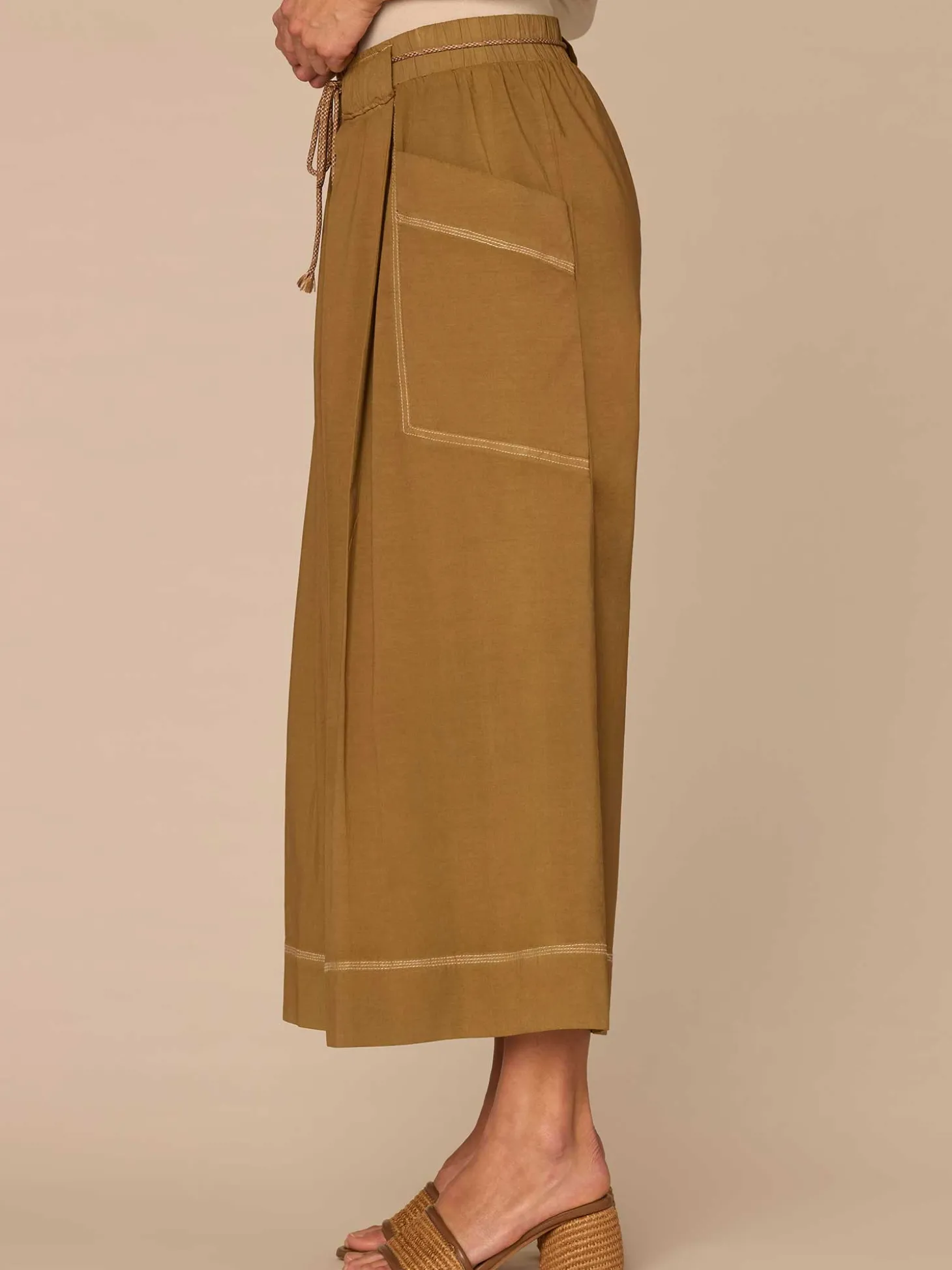 Skyrise Cropped Wide Leg Glider Pants with Wraparound Patch Pockets