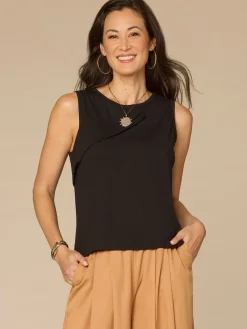 Sleeveless Scoop Neck Knit Top with Asymmetrical Shirring