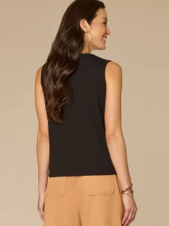 Sleeveless Scoop Neck Knit Top with Asymmetrical Shirring