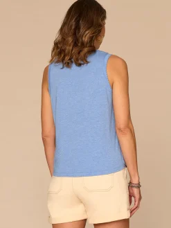 Sleeveless Sweetheart Neck Shell Tuck Embroidered Knit Tank Top