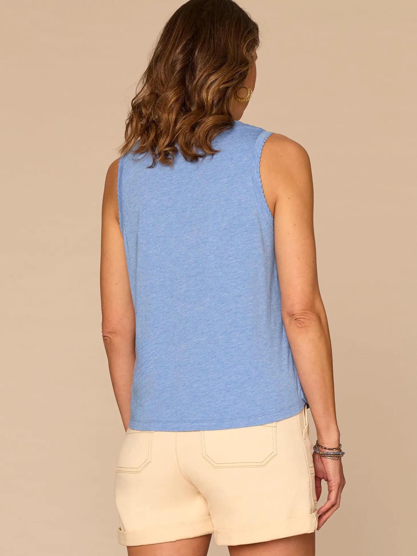 Sleeveless Sweetheart Neck Shell Tuck Embroidered Knit Tank Top