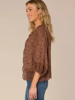 Three Quarter Blouson Sleeve Open Front Cropped Woven Jacket