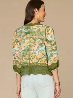 Three Quarter Blouson Sleeve Open Front Crochet Framing Crop Jacket
