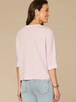 Three Quarter Dolman Sleeve Scoop Neck Embroidered Petite Knit Top