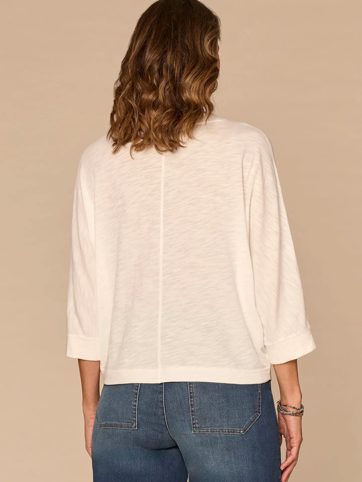 Three Quarter Dolman Sleeve Scoop Neck Floral Embroidered Knit Top