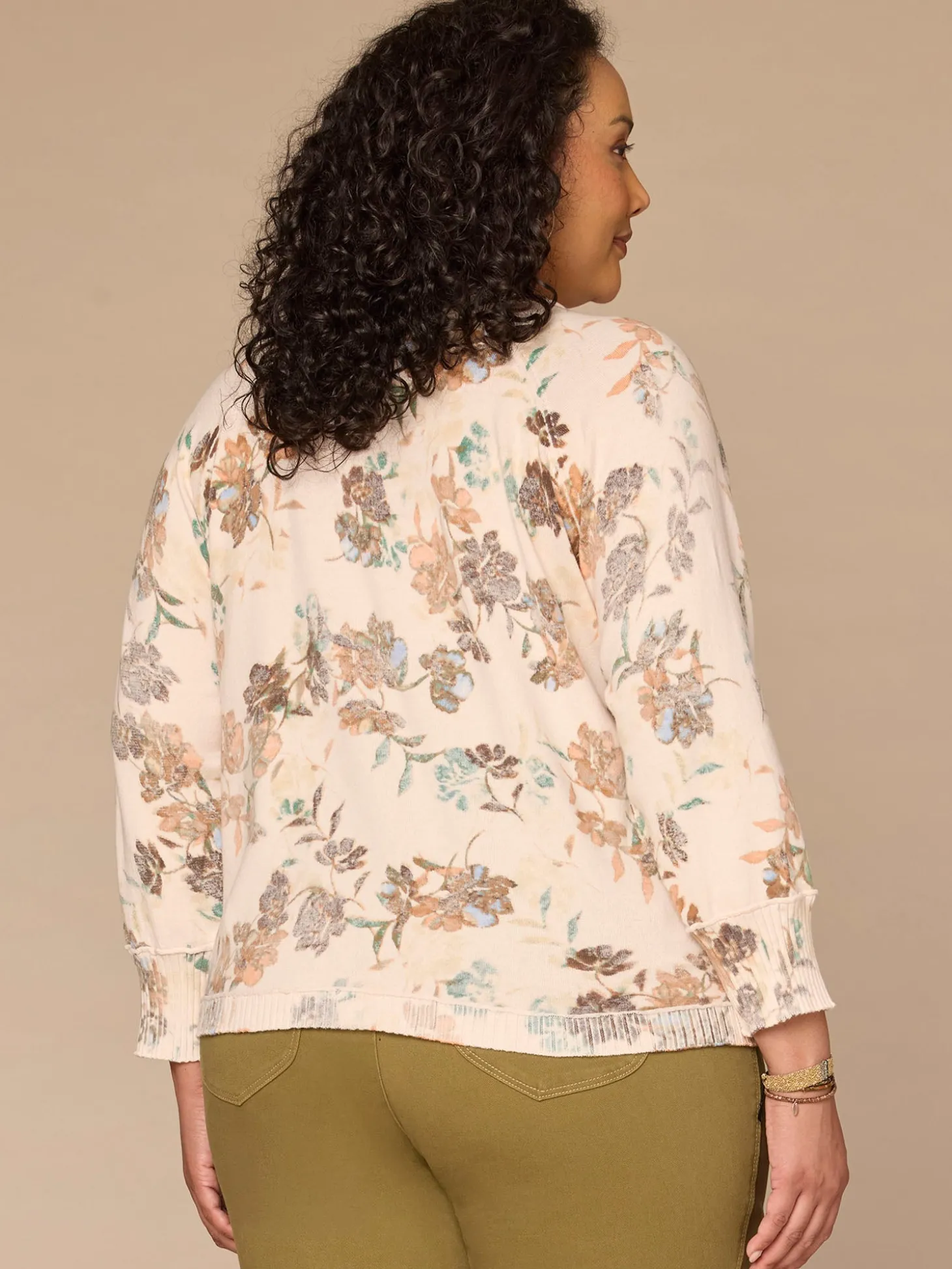 Three Quarter Sleeve Round Neck Reversible Plus Size Sweater Cardigan