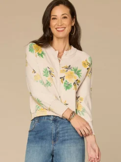 Three Quarter Sleeve Round Neck Reversible Printed Sweater Cardigan